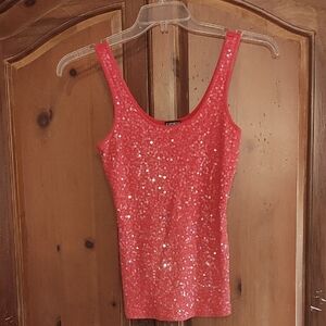 Express Coral Sequin Tank Top - Women's Scoop Neck Sparkle